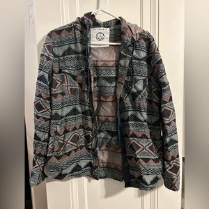 Aztec button up hooded jacket